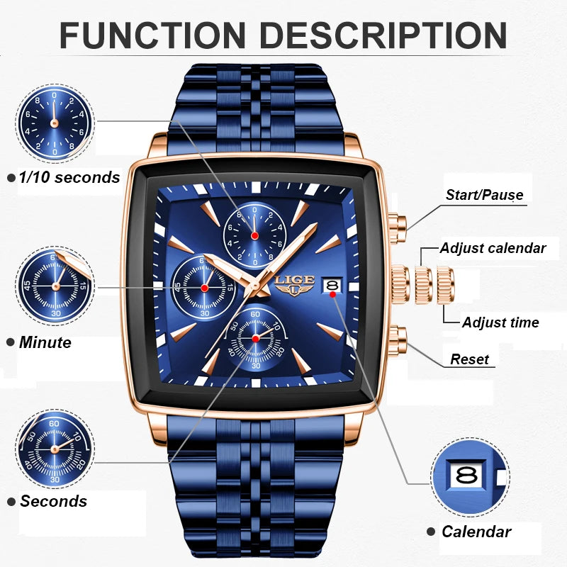 Military Square LIGE Mens Watches