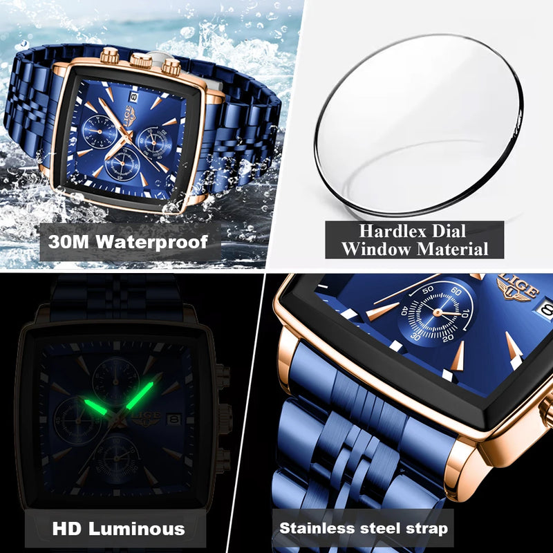 Military Square LIGE Mens Watches